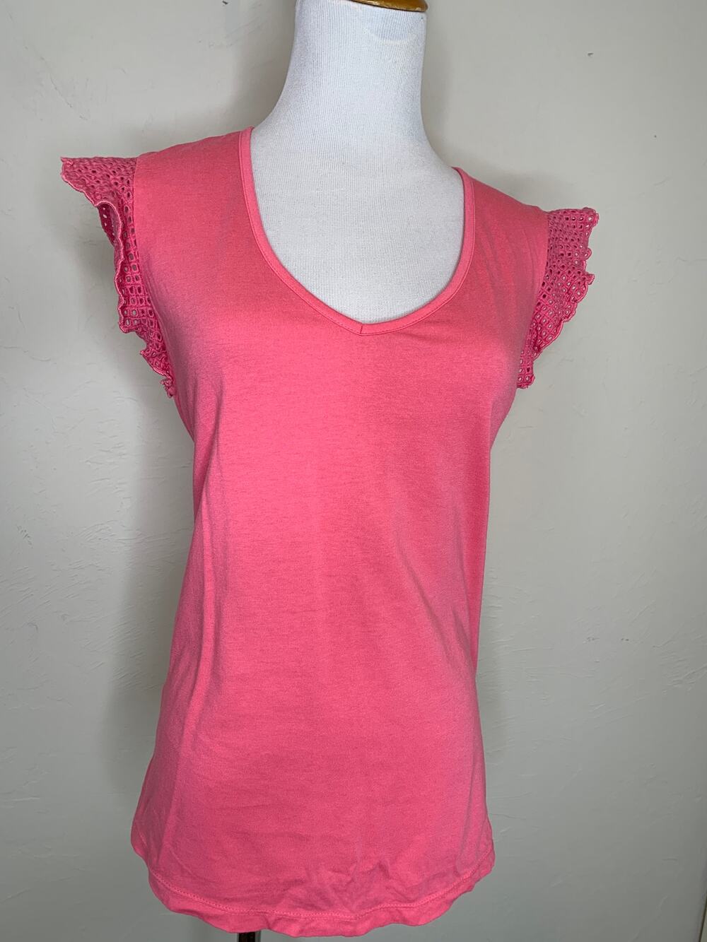 1901 Eyelet Sleeve T Shirt Top Pink Sz Small